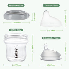 haakaa Gen.3 Natural Glass Baby Bottle 4.2oz/120ml - Wide Neck Anti-Colic Slow Flow Nipple for 0M+ Breastfed Baby, Newborn Registry Essentials,BPA-Free - 1 PK
