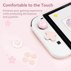 GeekShare Cat Paw Button Caps Thumb Grips Set, Joystick Cover Caps Compatible with Switch/OLED (Pink)