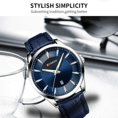 CURREN Anself 8365 Quartz Man Wristwatch Watch for Male with Leather Strap Band Calendar Indicator Date Waterproof Mens Watches Wearable Accessories - Blue