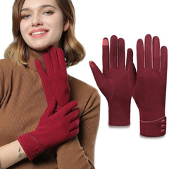 Tomily Womens Touch Screen Phone Fleece Windproof Gloves Winter Warm Wear - Wine Red