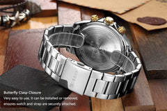 CURREN Anself 8309 Watch Men Sport Quartz Calendar Day Minute Second Round Dial Wrist Stainless Steel Luminous Pointer Fashion Causal Watch - Silver