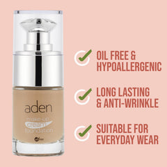 aden Cream Foundation - Oil Free & Hypoallergenic (15ml, 02 Natural)