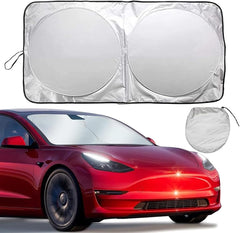 ECVV Car Windshield Sun Shade with Storage Pouch Foldable Front Window Reflective Sunshade Blocks UV Rays Sun Heat Visor Protector, Keep Vehicle Cool 150x72cm, Black&Silver
