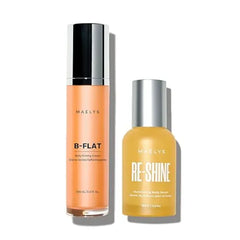 MAËLYS Cosmetics B FLAT Belly Firming Cream & RE SHINE Illuminating Body Serum Bundle Skin Tightening, Moisturizing, and Stretch Mark Firming Solution
