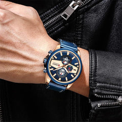 CURREN 8394 Casual Sport Watches for Men Top Brand Luxury Military Leather Wrist Watch Man Clock Fashion Chronograph Wristwatch - BLUE