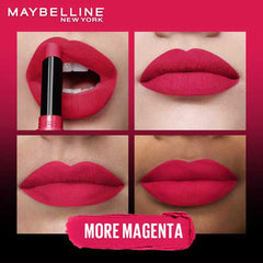 Maybelline New York Lipstick, Matte Finish, Bold Colour, Enriched With Jojoba Oil, Color Sensational Ultimattes, 399 More Magenta, 1.7 g