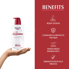 Eucerin pH5 Body Lotion with Dexpanthenol and Hyaluronic Acid, Intensive Moisturize & Quickly Absorbs, Suitable for Daily Moisture on Allergy-Prone Skin & Dry Sensitive Skin, 400ml