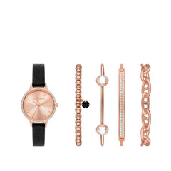 Skechers Women's Quartz Watch Gift Set - Black/Rose Gold Pearl