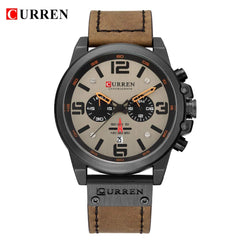 CURREN Brown Chronograph Fashion Trend Multi-Function Waterproof Quartz Watch Leather Strap Military Watch (Brown)