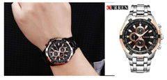 CURREN Men's Chrono Watch Rose Gold Stainless Steel Case Black Bezel Black Dial 3 Subdials Stainless Steel Case - Silver