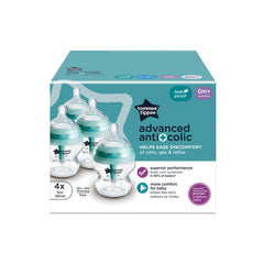Tommee Tippee Baby Bottles, Advanced Anti-Colic Baby Bottle with Slow Flow Breast-Like, 5oz, 0m+, Self-Sterilizing, Baby Feeding Essentials, Pack of 4