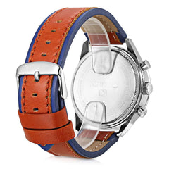 Curren 8290 Men's Analog Leather Strap Watch with Date Display - Blue, Brown