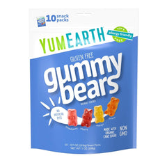 YumEarth Organic Fruit Flavored Gummy Bears - 7oz 10 Snack Packs, Allergy Friendly, Gluten Free, Non-GMO, No Artificial Flavors or Dyes, Assorted