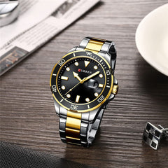CURREN Men's Bracelet Watch, Analogue, Window with Dateer, Geometric Detail, Metallic Finish and Extendable, Contrast Colours, Dorado, m, bracelet