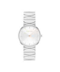 CALVIN KLEIN WOMEN'S SILVER WHITE DIAL STAINLESS STEEL BRACELET WATCH - 25100042