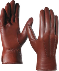 Harssidanzar Men's Italian Sheepskin Leather Gloves - Brandy