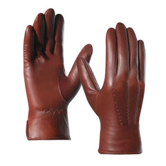 Harssidanzar Men's Italian Sheepskin Leather Gloves - Brandy