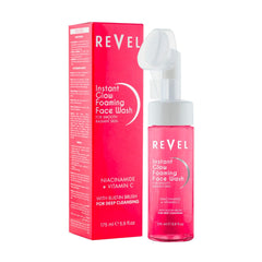Revel Beauty Skin Care Instant Glow Foaming Face Wash 175ml, For Smooth Radiant Skin, Built In Brush, Deep Cleansing, Niacinamide + Vitamin C, Washes