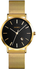 SKMEI Womens Watches Black Slim Thin Luxury Dress Stainless Steel Mesh Watches Fashion Waterproof Ladies Wrist Watch with Date - Gold