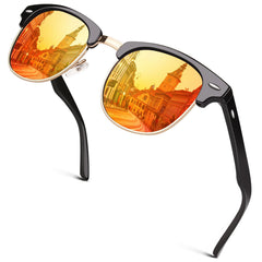 GQUEEN Classic Horn Rimmed Semi Rimless Polarized Sunglasses for Men Women GQO6
