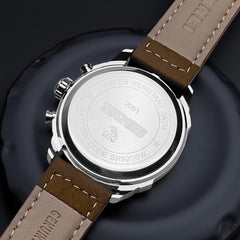 SKMEI Men's Watch Leather Strap Luxury Waterproof Fashion Business Analog Quartz Chronograph Father Gift Black Watch - 2051