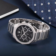 Maserati Men's Stile R8873642004 Silver Stainless-Steel Quartz Dress Watch, Silver, Quartz Movement
