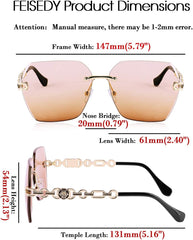 Rimless Sunglasses for Women Metal Square Frame Classic Diamond Grandient lens Eyewear UV Protection Fashion Shades for Women B2567