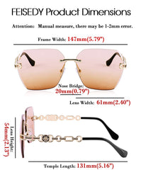 Rimless Sunglasses for Women Metal Square Frame Classic Diamond Grandient lens Eyewear UV Protection Fashion Shades for Women B2567