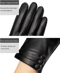 Gym Gloves Women,Winter Fashion Leather Gloves for Women, Touch Screen Plush Lined Outdoor Windproof Warm Suede Driving Dress Gloves -Black