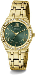 GUESS US Women's Gold-Tone and Green Analog Watch