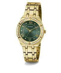 GUESS US Women's Gold-Tone and Green Analog Watch
