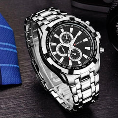 CURREN Men's Chrono Watch Rose Gold Stainless Steel Case Black Bezel Black Dial 3 Subdials Stainless Steel Case