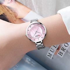 CURREN 9051 Woman Quartz Watch Chronograph Fashion Casual Stainless Steel Band Female Wristwatch - Silver