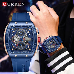 Men's waterproof chronograph watch with silicone strap, 8442 - Blue