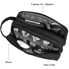 Liumrlte Electronics Travel Cord Organizer Bag, Cable Pouch Gadget Case Double Layer Zipper Large Capacity Pocket Protection for Laptop Power Mouse Line, USB Data Cable, Charger Storage Bag (Black)