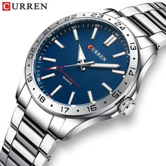 CURREN New Model CURREN Brand Light Up Dial Male Watch Simple 43mm Big Dial Stainless Steel Strap Waterproof 3ATM Men's Clock 8452 - SILVER BLUE