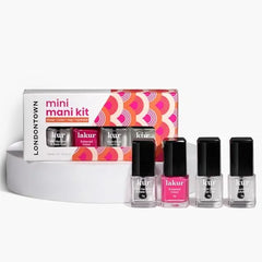 LONDONTOWN Mini Mani Kit At Home Manicure Nail Care Set with Nail Hardener & Base Coat, Summer Fling lakur (Bright Pink Polish), High Gloss Top Coat, and Nourishing Cuticle Oil 24fl oz