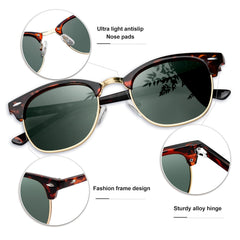 KANASTAL Polarized Horn Rimmed Sunglasses for Men and Women, Classic Half Frame Sun Glasses, Semi Rimless Shades for Womens 100% UV400 Protection Driving