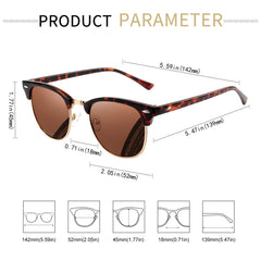 KANASTAL Polarized Horn Rimmed Sunglasses for Men and Women, Classic Half Frame Sun Glasses, Semi Rimless Shades for Womens 100% UV400 Protection Driving