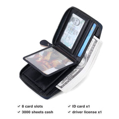 CHANPINCL Mens Genuine Leather Zipper Wallet RFID Secure Large Capacity Double Fold Multi-card Leather Wallets for Men and coin purse, Bluish grey, One size, Rfid Wallet