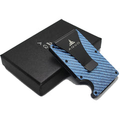 AQUO Money Clip Wallet for Men - Slim Front Pocket Blocking Bifold Credit Card Holder for Men with Gift Box (BLUE)