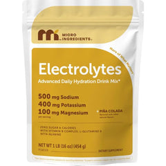 Micro Ingredients Electrolytes Powder, 1 lb | 47 Servings | Sugar Free Workout Hydration | Potassium, Sodium, L-Glutamine, Beta-Alanine, & More | Natural Coconut Water | Pineapple Piña Colada Flavor