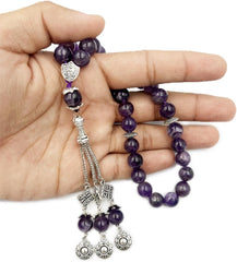 REBUY 33 Beads Amethyst Tasbih, Natural Stone Islamic Prayer Misbaha Rosary, 10mm Beads, with Lab Certification and Gift Box | Spiritual Meditation and Healing