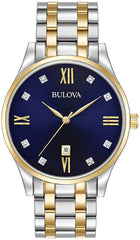 Bulova Mens Diamonds - 98D130 - Two Tone Gold/ Blue Dial