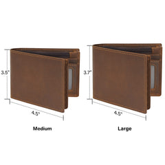 Polare Men's RFID Blocking Cowboy Genuine Natural Crazy Horse Leather Bifold Wallet - Brown