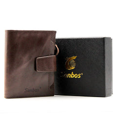 Senbos Wallet Mens, RFID Blocking Genuine Leather Wallet for Men with 18 Credit Card Slots, 2 Banknote Compartments, 1 Zipper Pocket and Removable ID Card Holder, Classic Vertical Wallet with Gift Box - Brown