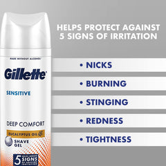 Gillette Sensitive Shave Gel, Deep Comfort | 0% Paraben | 195 grams, White