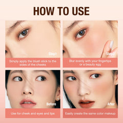 HONPOLO Blush Cream Repair Capacity Brighten Complexion Natural Nude Makeup Blush Stick Nude Makeup, Contouring and Highlighting, Improves Complexion, Waterproof Mousse Texture Long-Lasting (#1)