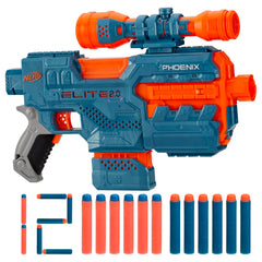 Nerf Elite 2.0 Phoenix Cs 6 Motorized Blaster, 12 Official Nerf Darts, 6 Dart Clip, Scope, Tactical Rails, Barrel And Stock Attachment Points