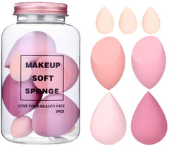 7 PCS Beauty Blender Makeup Sponge Set, Big and Mini Blender Sponges for Liquid, Creams and Powders, Foundation Blending Sponge Cosmetic Puff, Latex Free Wet and Dry Make up Sponge Pack of 7 (Pink)